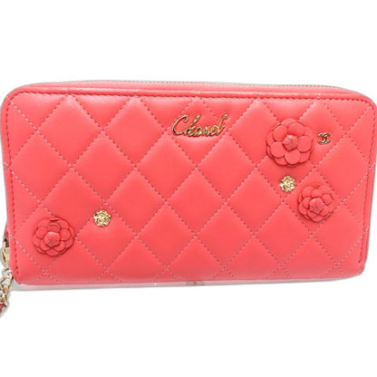 【中古】CHANEL シャネル 長財布 AP0150 ラウンドファスナー カメリア ラムスキン ピンク レディース /181999