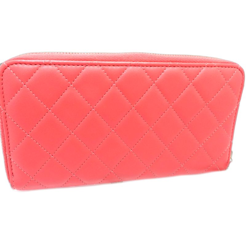 【中古】CHANEL シャネル 長財布 AP0150 ラウンドファスナー カメリア ラムスキン ピンク レディース /181999