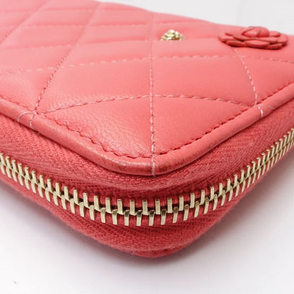 【中古】CHANEL シャネル 長財布 AP0150 ラウンドファスナー カメリア ラムスキン ピンク レディース /181999