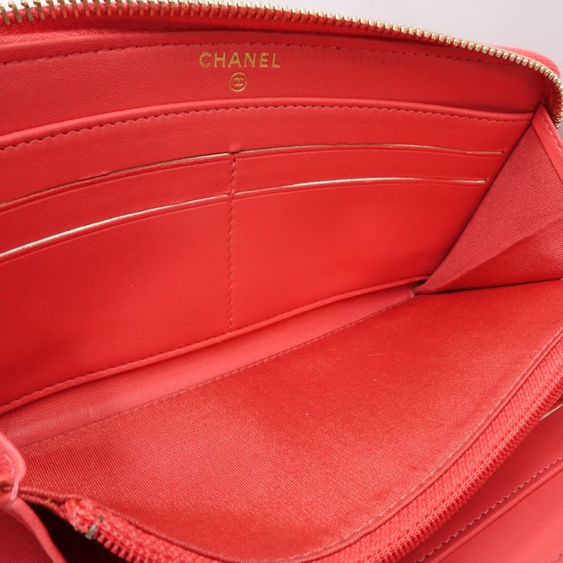 【中古】CHANEL シャネル 長財布 AP0150 ラウンドファスナー カメリア ラムスキン ピンク レディース /181999
