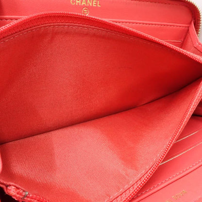 【中古】CHANEL シャネル 長財布 AP0150 ラウンドファスナー カメリア ラムスキン ピンク レディース /181999