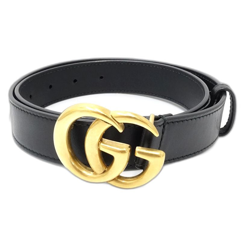 GUCCI グッチ ベルト GGマーモント ダブルG Gバックル 414516 75･30 レザー ブラック レディース/182000【中古】