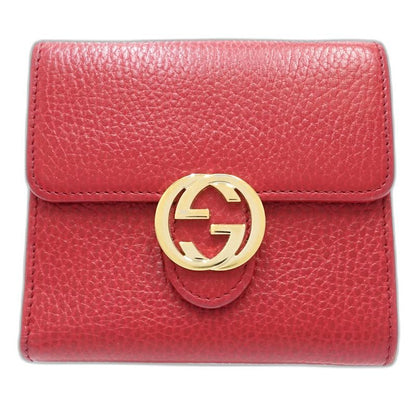 【中古】GUCCI グッチ 二つ折り財布 615525 インターロッキングG コンパクトウォレット レザー レッド レディース /182001