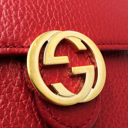 【中古】GUCCI グッチ 二つ折り財布 615525 インターロッキングG コンパクトウォレット レザー レッド レディース /182001