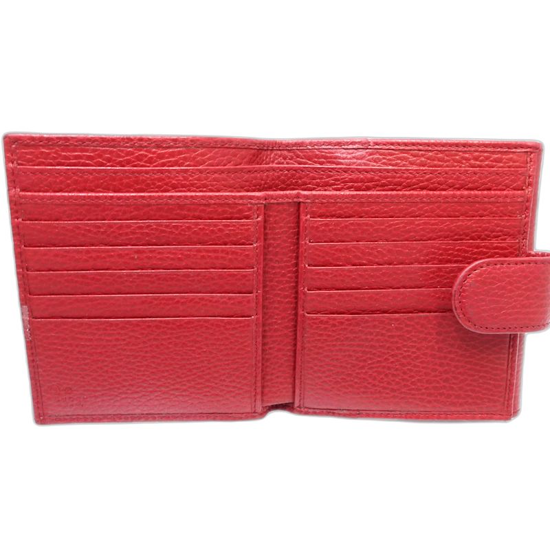 【中古】GUCCI グッチ 二つ折り財布 615525 インターロッキングG コンパクトウォレット レザー レッド レディース /182001