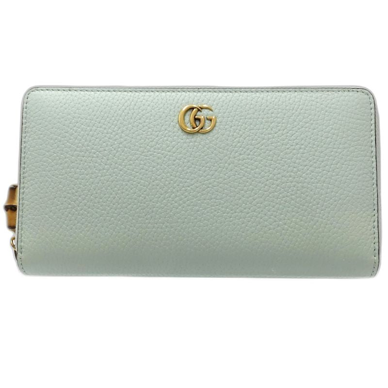 【中古】GUCCI グッチ 長財布 739499 バンブー ラウンドファスナー レザー ペールグリーン レディース /182002