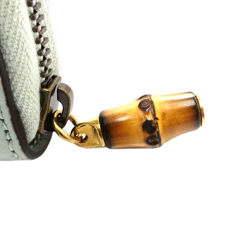 【中古】GUCCI グッチ 長財布 739499 バンブー ラウンドファスナー レザー ペールグリーン レディース /182002