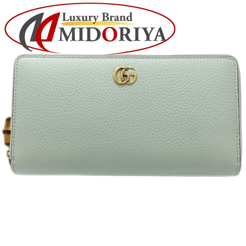 【中古】GUCCI グッチ 長財布 739499 バンブー ラウンドファスナー レザー ペールグリーン レディース /182002