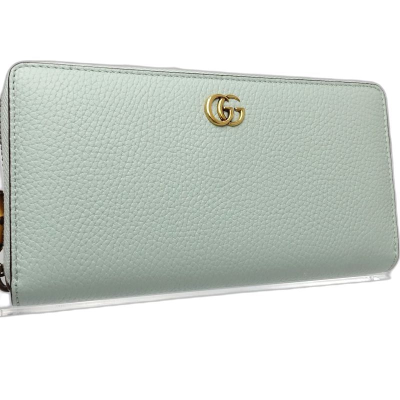 【中古】GUCCI グッチ 長財布 739499 バンブー ラウンドファスナー レザー ペールグリーン レディース /182002