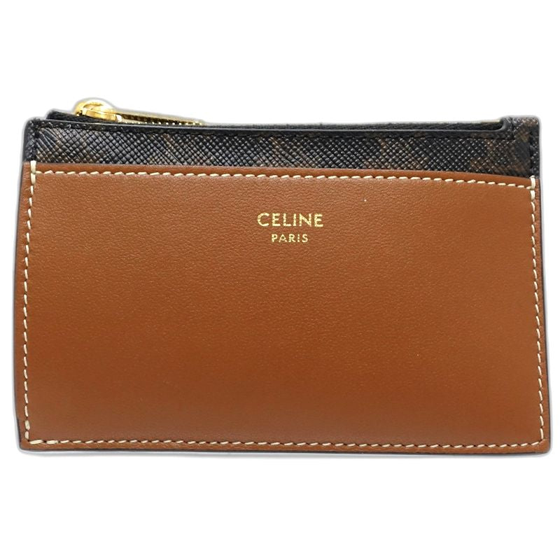 【中古】CELINE セリーヌ コインケース トリオンフ フラグメントケース レザー タン レディース /182003