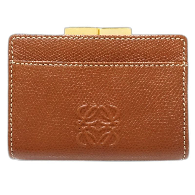 【中古】LOEWE ロエベ コインケース アナグラム がま口コインケース レザー ブラウン レディース /182004