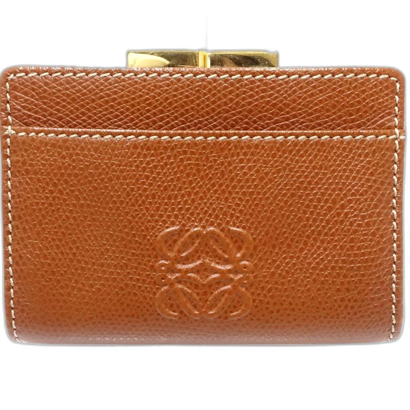 【中古】LOEWE ロエベ コインケース アナグラム がま口コインケース レザー ブラウン レディース /182004