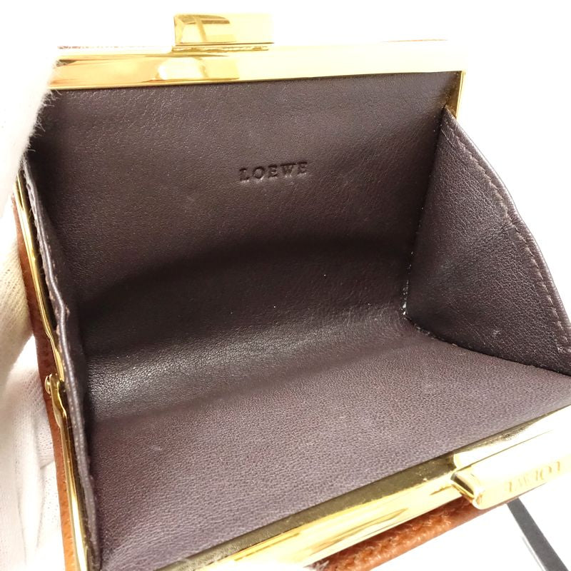 【中古】LOEWE ロエベ コインケース アナグラム がま口コインケース レザー ブラウン レディース /182004