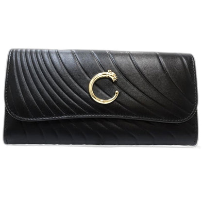 【中古】CARTIER カルティエ 長財布 インターナショナル ウォレット パンテール C ドゥ レザー ブラック レディース /182005