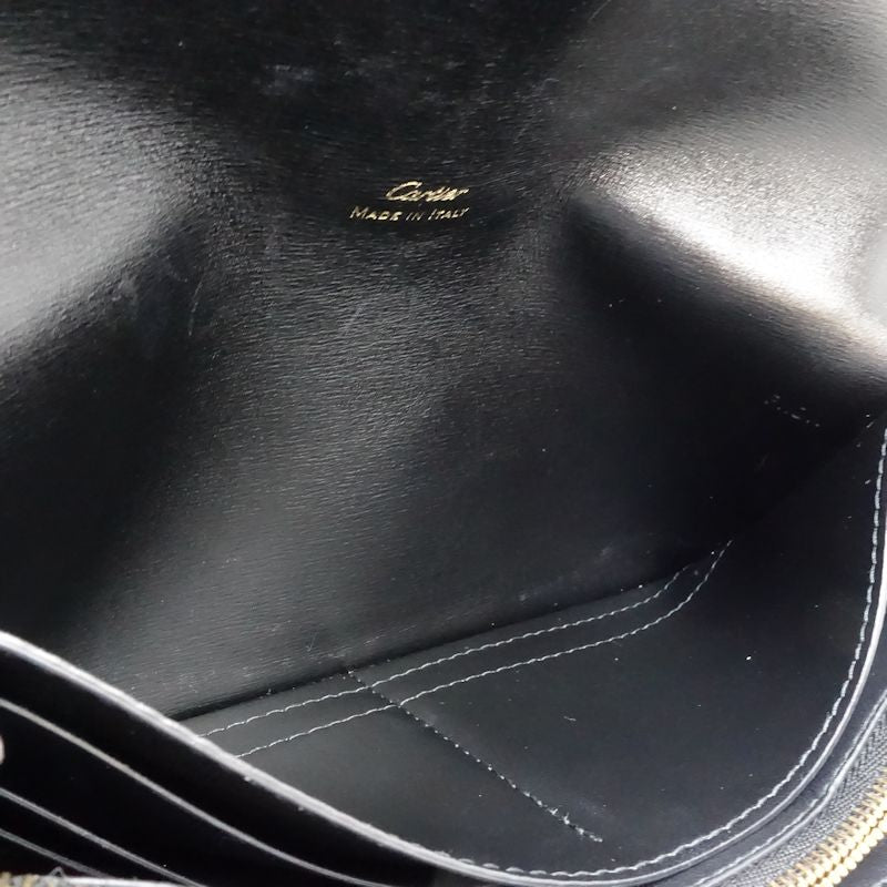 【中古】CARTIER カルティエ 長財布 インターナショナル ウォレット パンテール C ドゥ レザー ブラック レディース /182005