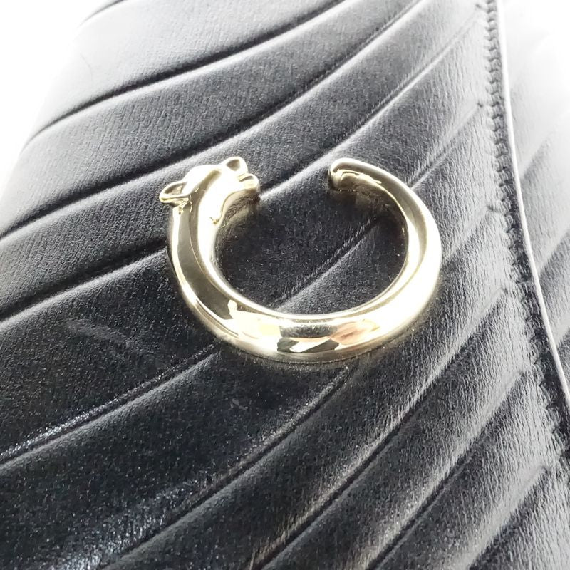 【中古】CARTIER カルティエ 長財布 インターナショナル ウォレット パンテール C ドゥ レザー ブラック レディース /182005