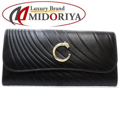 【中古】CARTIER カルティエ 長財布 インターナショナル ウォレット パンテール C ドゥ レザー ブラック レディース /182005