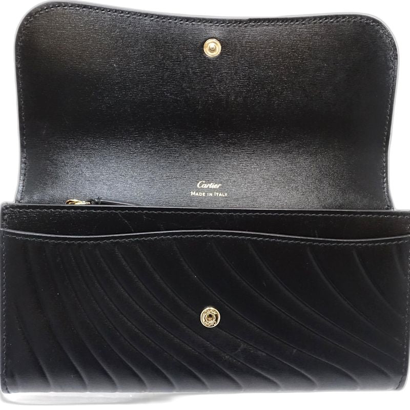 【中古】CARTIER カルティエ 長財布 インターナショナル ウォレット パンテール C ドゥ レザー ブラック レディース /182005