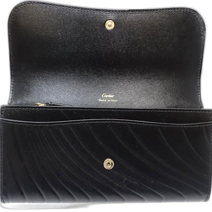 【中古】CARTIER カルティエ 長財布 インターナショナル ウォレット パンテール C ドゥ レザー ブラック レディース /182005