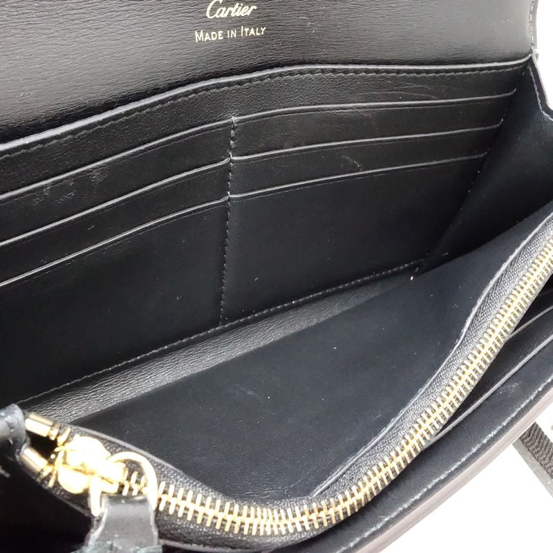 【中古】CARTIER カルティエ 長財布 インターナショナル ウォレット パンテール C ドゥ レザー ブラック レディース /182005