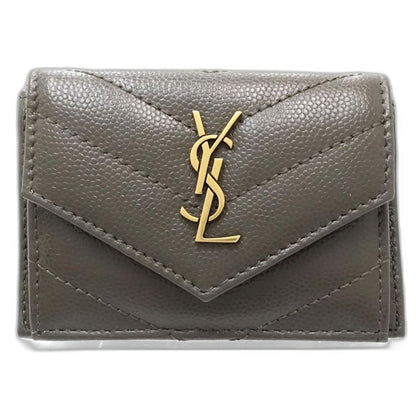 【中古】SAINT LAURENT サンローラン 三つ折り財布 602791 モノグラム マルチフォールドウォレット Vステッチ レザー ダークグレー レディース /182006