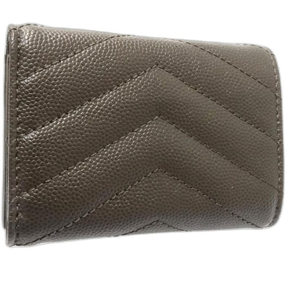 【中古】SAINT LAURENT サンローラン 三つ折り財布 602791 モノグラム マルチフォールドウォレット Vステッチ レザー ダークグレー レディース /182006