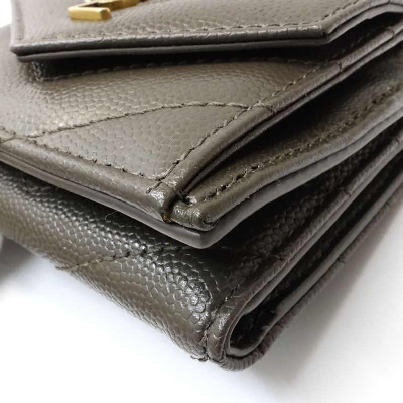 【中古】SAINT LAURENT サンローラン 三つ折り財布 602791 モノグラム マルチフォールドウォレット Vステッチ レザー ダークグレー レディース /182006