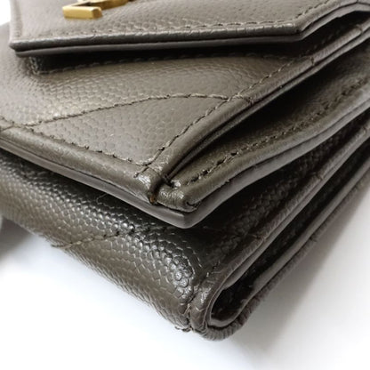 【中古】SAINT LAURENT サンローラン 三つ折り財布 602791 モノグラム マルチフォールドウォレット Vステッチ レザー ダークグレー レディース /182006