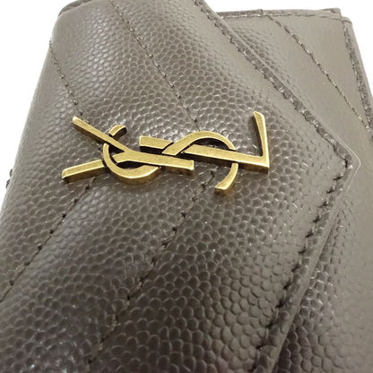 【中古】SAINT LAURENT サンローラン 三つ折り財布 602791 モノグラム マルチフォールドウォレット Vステッチ レザー ダークグレー レディース /182006