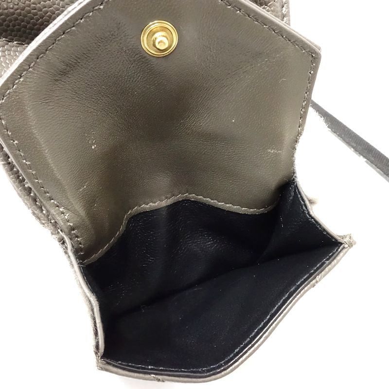 【中古】SAINT LAURENT サンローラン 三つ折り財布 602791 モノグラム マルチフォールドウォレット Vステッチ レザー ダークグレー レディース /182006
