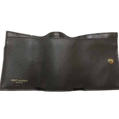 【中古】SAINT LAURENT サンローラン 三つ折り財布 602791 モノグラム マルチフォールドウォレット Vステッチ レザー ダークグレー レディース /182006