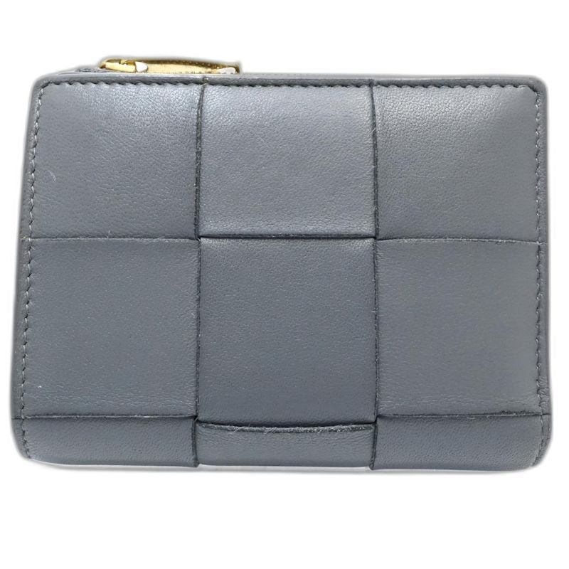 【中古】BOTTEGAVENETA ボッテガヴェネタ 二つ折り財布 マキシイントレチャート スモールカセットウォレット レザー グレー レディース /182007