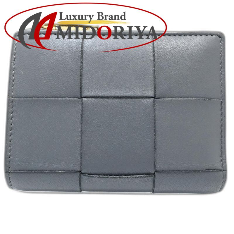 【中古】BOTTEGAVENETA ボッテガヴェネタ 二つ折り財布 マキシイントレチャート スモールカセットウォレット レザー グレー レディース /182007