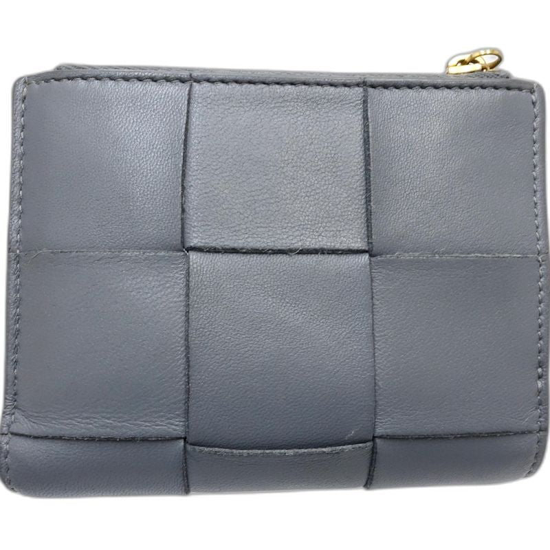 【中古】BOTTEGAVENETA ボッテガヴェネタ 二つ折り財布 マキシイントレチャート スモールカセットウォレット レザー グレー レディース /182007