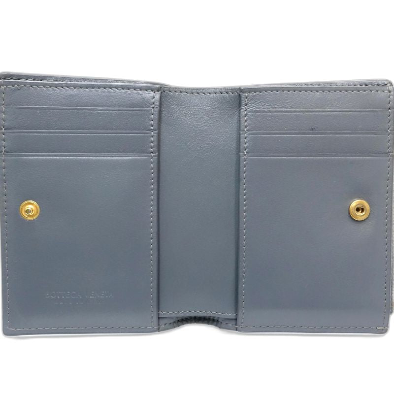 【中古】BOTTEGAVENETA ボッテガヴェネタ 二つ折り財布 マキシイントレチャート スモールカセットウォレット レザー グレー レディース /182007