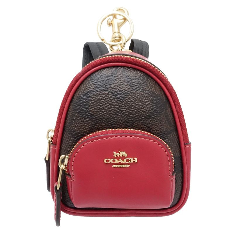 COACH コーチ キーホルダー ミニコートバックパック バッグチャーム CX066 レザーxナイロン ウォルナット トゥルーレッド アウトレット レディース/182009【中古】