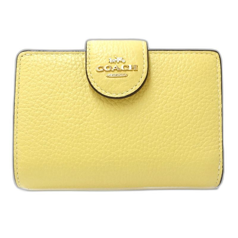 【中古】COACH コーチ 二つ折り財布 ミディアムコーナージップウォレット レザー イエロー レディース /182010