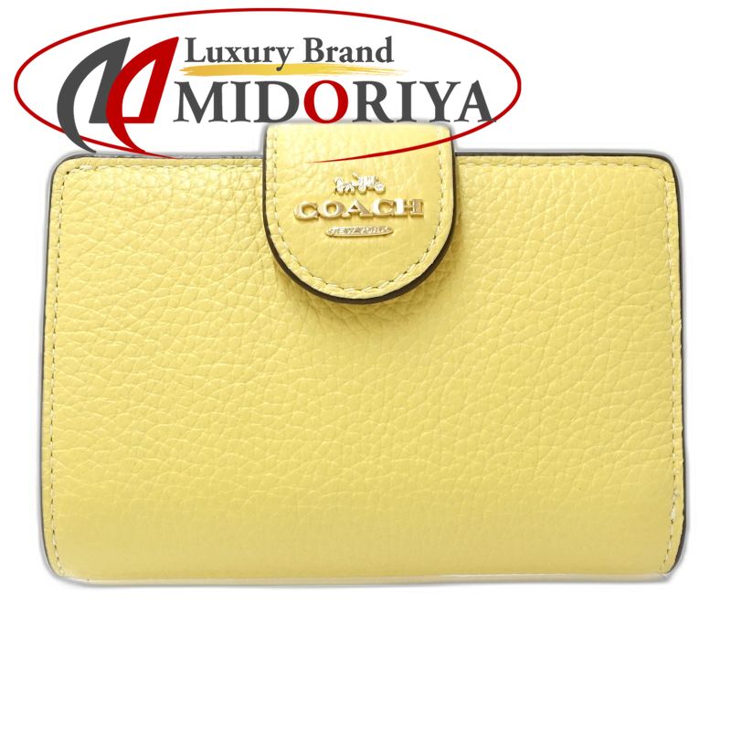 【中古】COACH コーチ 二つ折り財布 ミディアムコーナージップウォレット レザー イエロー レディース /182010