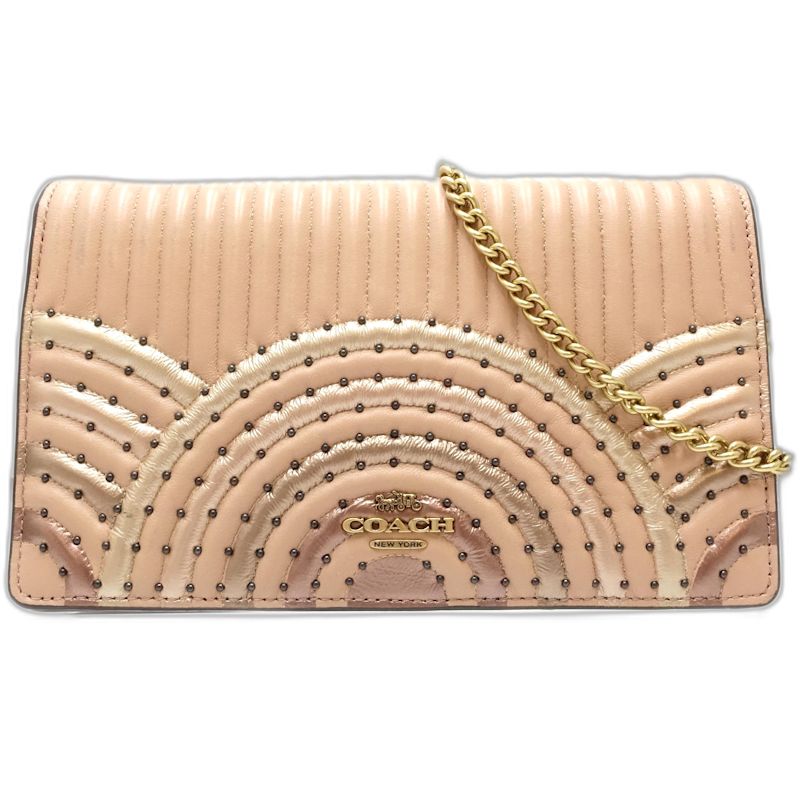 【中古】COACH コーチ ウォレットチェーン 68844 斜め掛けショルダーバッグ レザー ベージュ レディース /182011