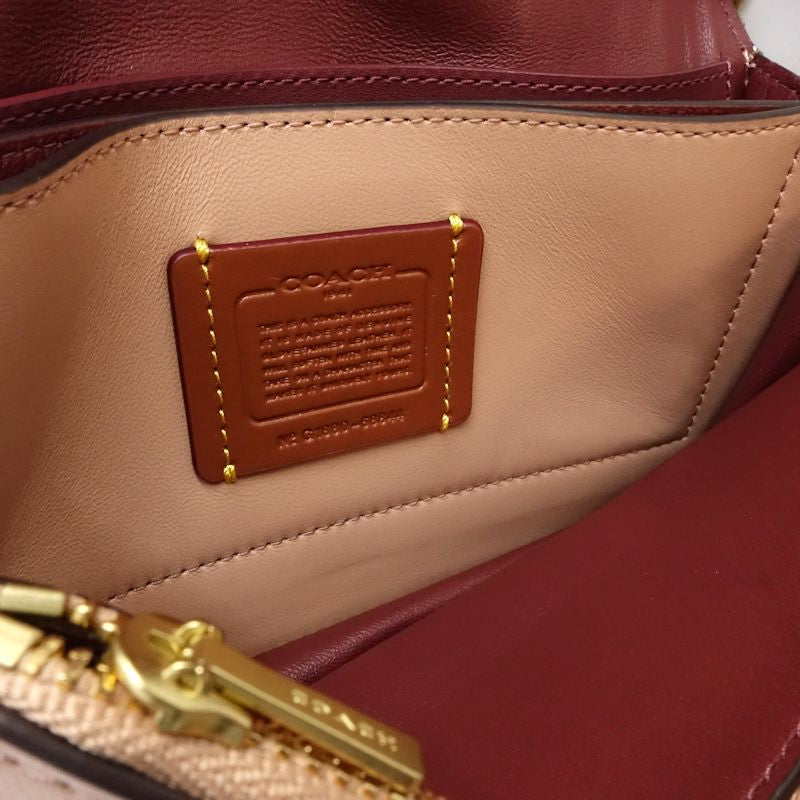 【中古】COACH コーチ ウォレットチェーン 68844 斜め掛けショルダーバッグ レザー ベージュ レディース /182011