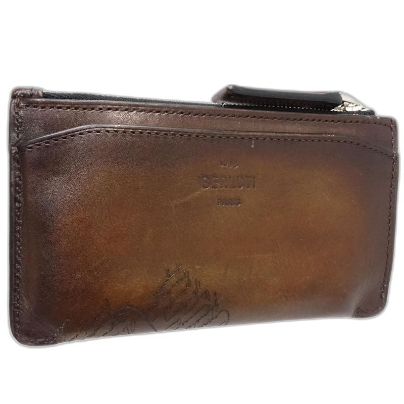 【中古】Berluti ベルルッティ コインケース カリグラフィ フラグメントケース レザー ブラウン メンズ /182012