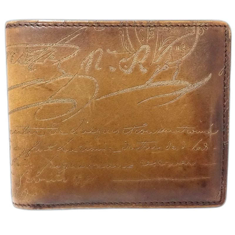【中古】Berluti ベルルッティ 札入れ カリグラフィ コンパクトフラップウォレット レザー ブラウン メンズ /182017
