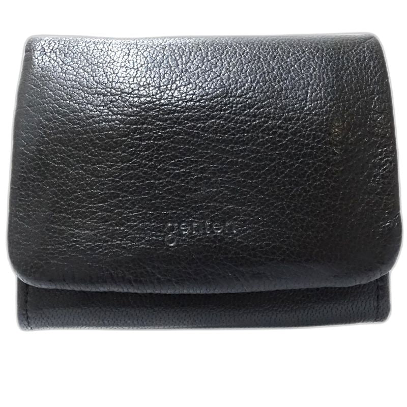 【中古】genten ゲンテン 二つ折り財布 40681 ゴートベーシック コンパクトフラップウォレット レザー ブラック レディース /182020