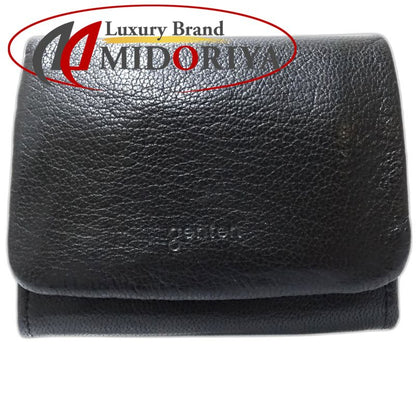 【中古】genten ゲンテン 二つ折り財布 40681 ゴートベーシック コンパクトフラップウォレット レザー ブラック レディース /182020
