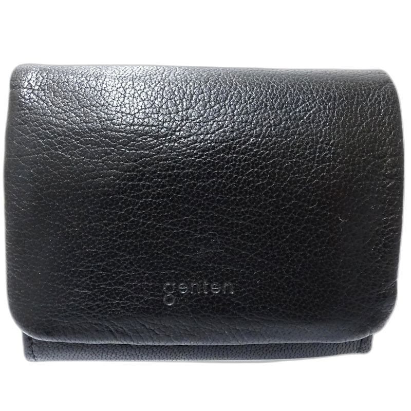 【中古】genten ゲンテン 二つ折り財布 40681 ゴートベーシック コンパクトフラップウォレット レザー ブラック レディース /182020
