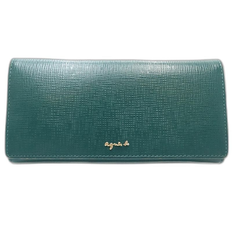 【中古】agnes b. アニエスベー 長財布 ロングフラップウォレット レザー グリーン レディース /182023