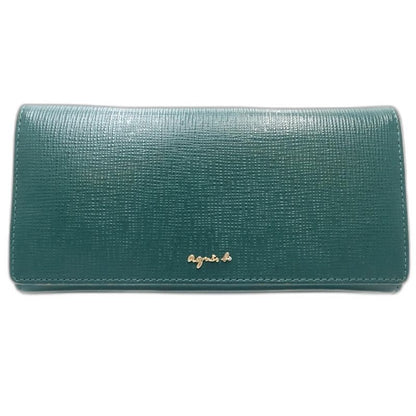 【中古】agnes b. アニエスベー 長財布 ロングフラップウォレット レザー グリーン レディース /182023