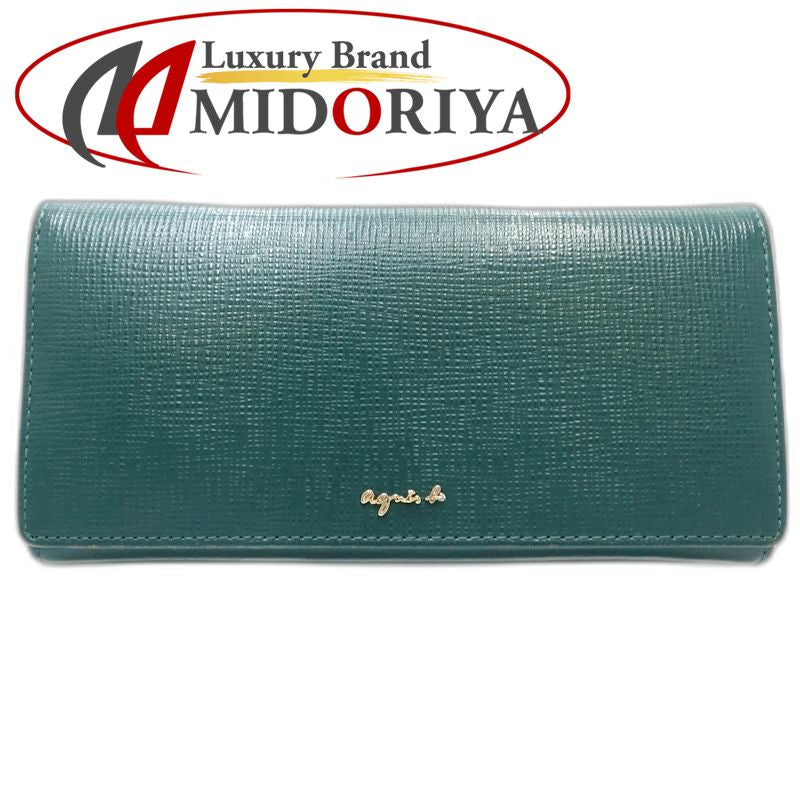 【中古】agnes b. アニエスベー 長財布 ロングフラップウォレット レザー グリーン レディース /182023