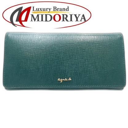 【中古】agnes b. アニエスベー 長財布 ロングフラップウォレット レザー グリーン レディース /182023