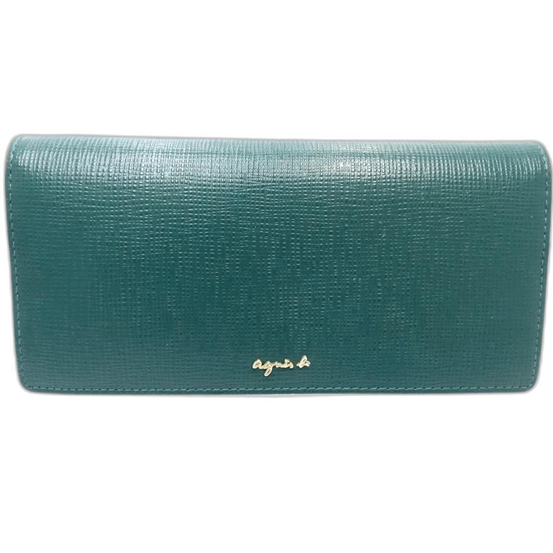 【中古】agnes b. アニエスベー 長財布 ロングフラップウォレット レザー グリーン レディース /182023